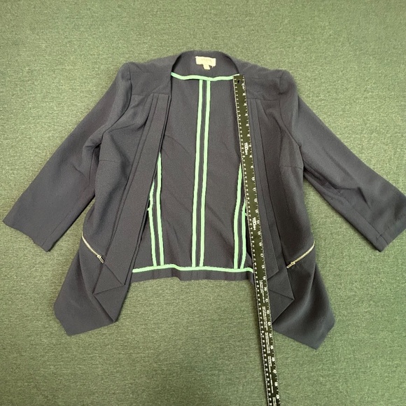 Umgee Waterfall Navy Open Blazer with Zipper and Turquoise Details Size M - Picture 7 of 10